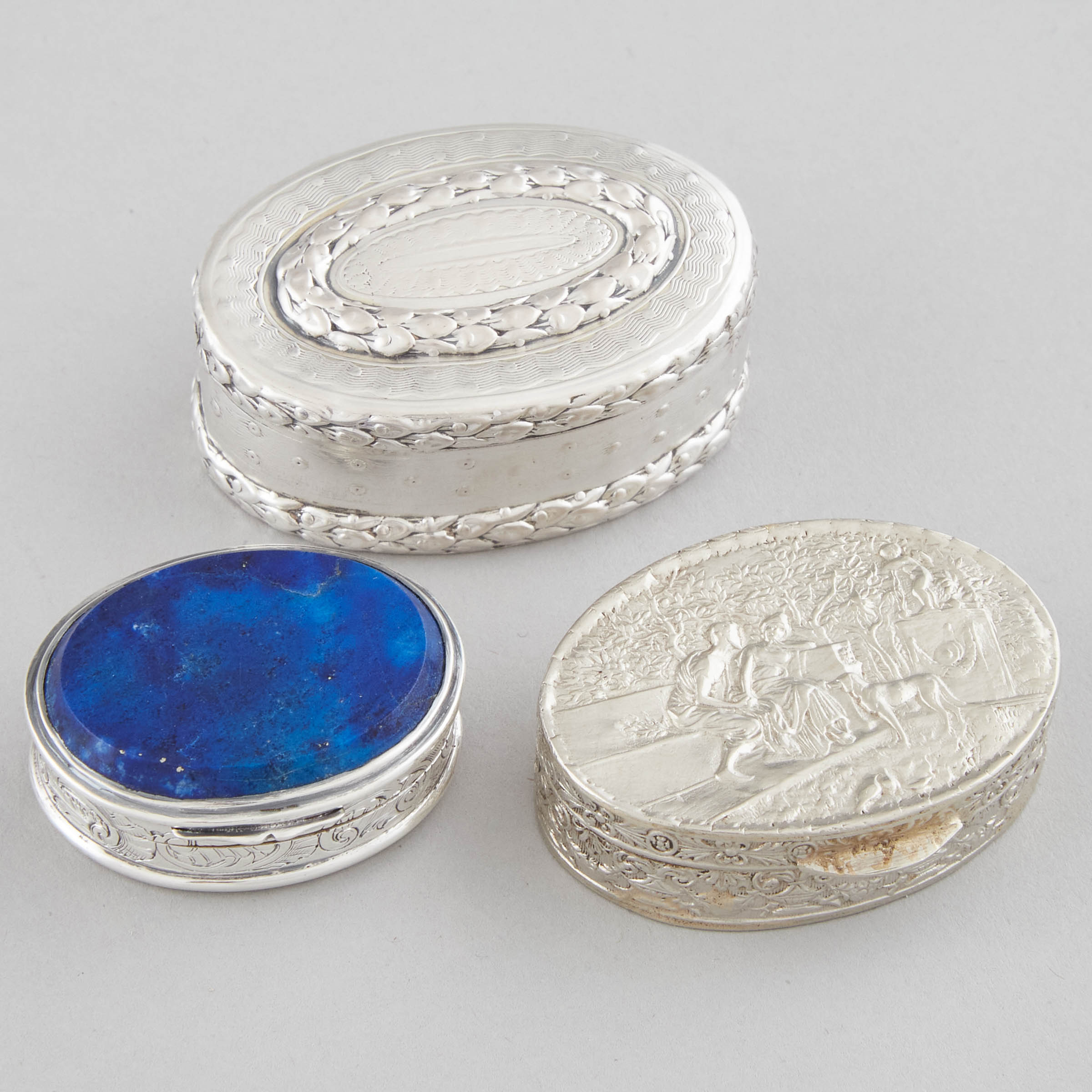 Three Continental Silver Oval Boxes,