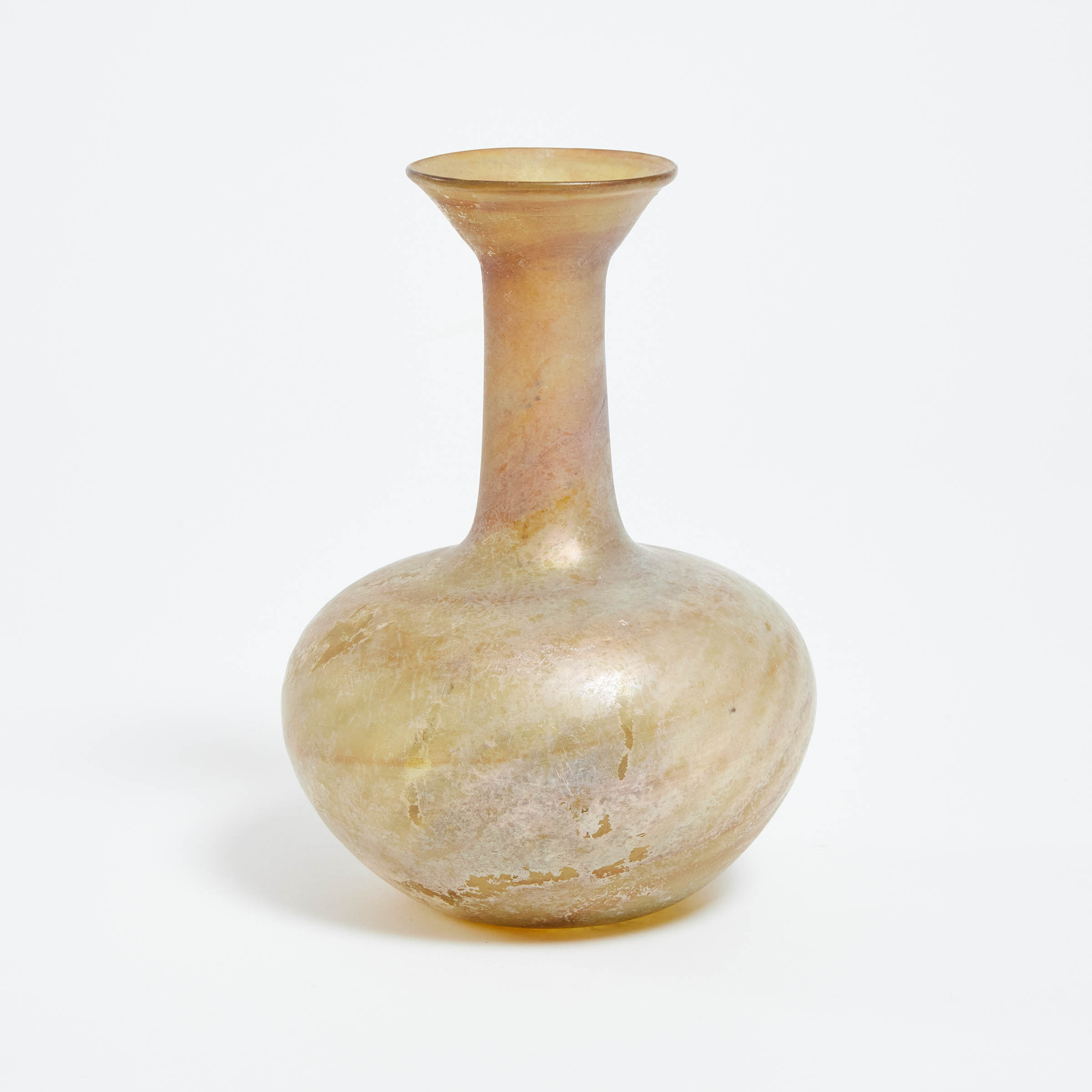 Roman Transparent Amber Glass Flask,