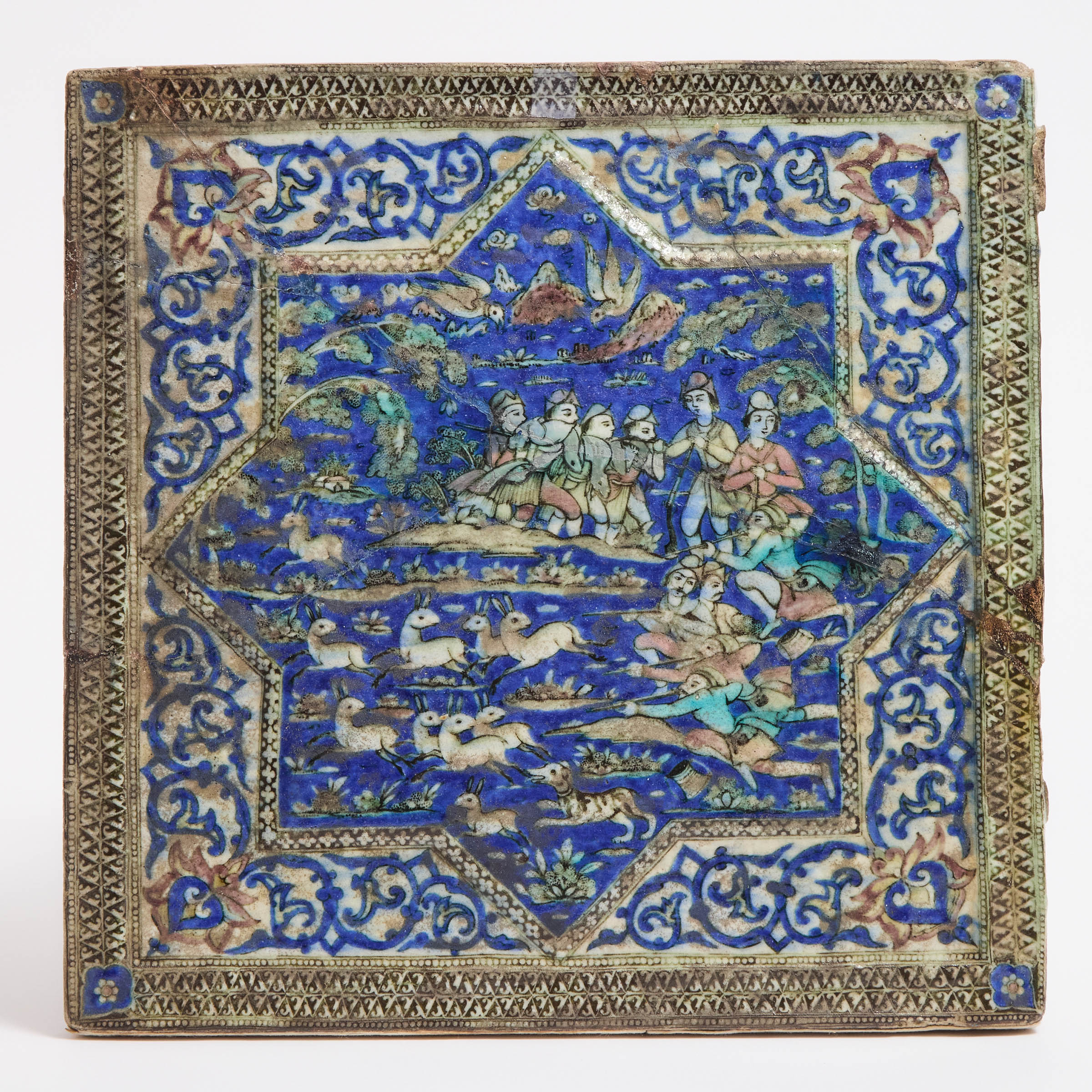 Large Qajar Relief Molded Tile,