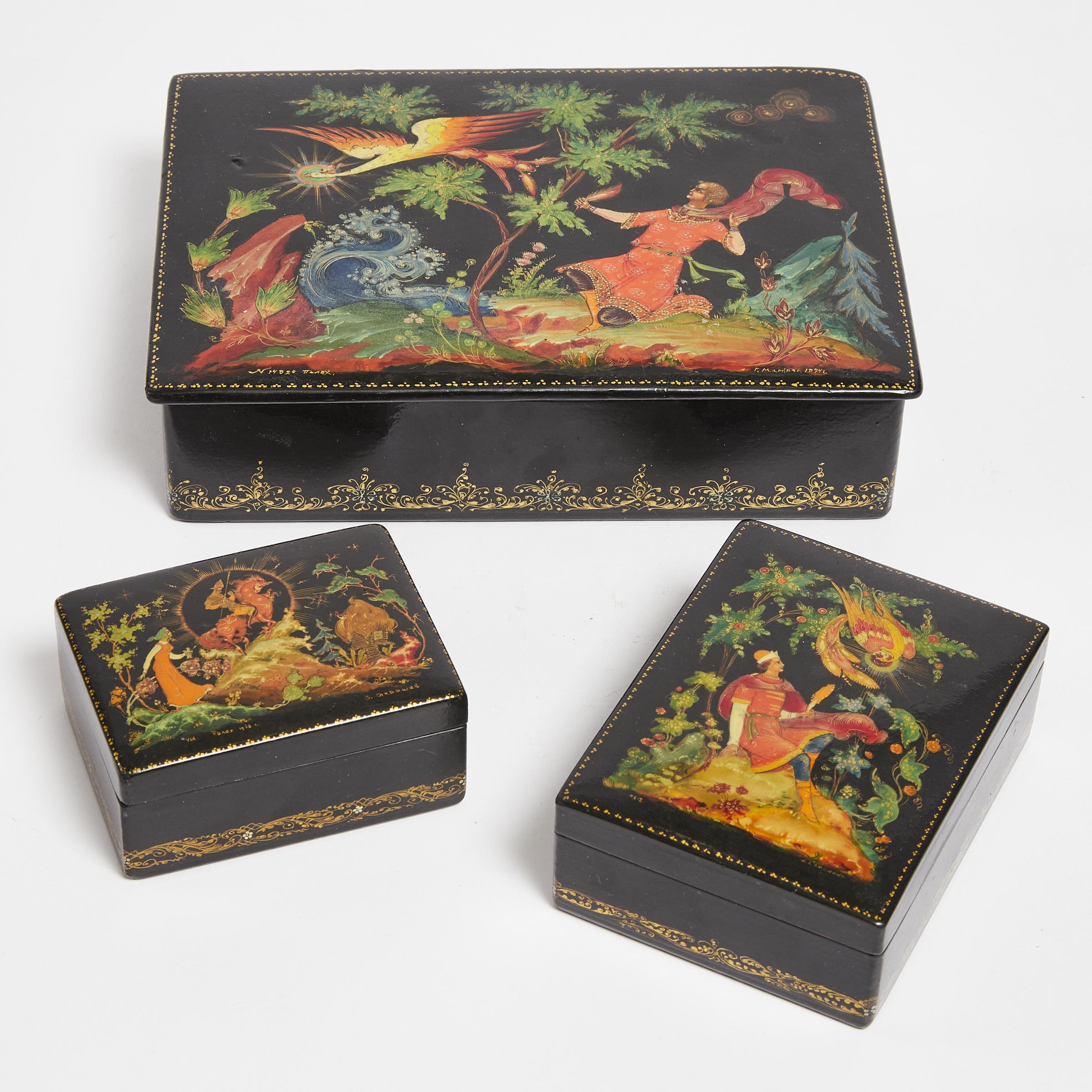 Three Russian Lacquer Boxes, Palekh,