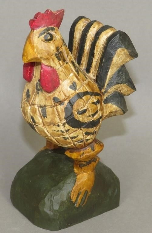 FOLK ART SCHIMMEL-TYPE CARVED ROOSTER