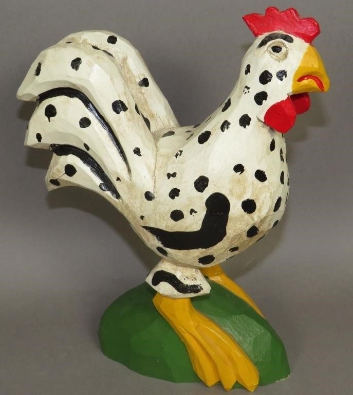 LARGE FOLK ART CARVED ROOSTER ATTRIBUTED