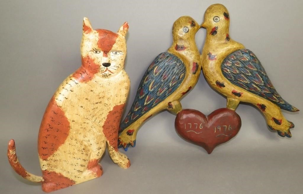 2 FOLK ART CARVED & POLYCHROME