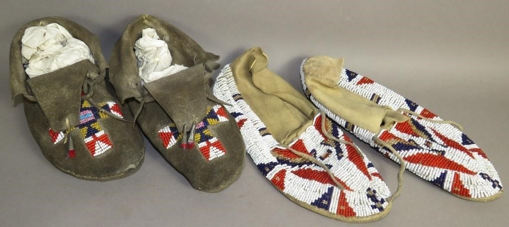 2 PAIRS OF BUCKSKIN AND BEADWORK