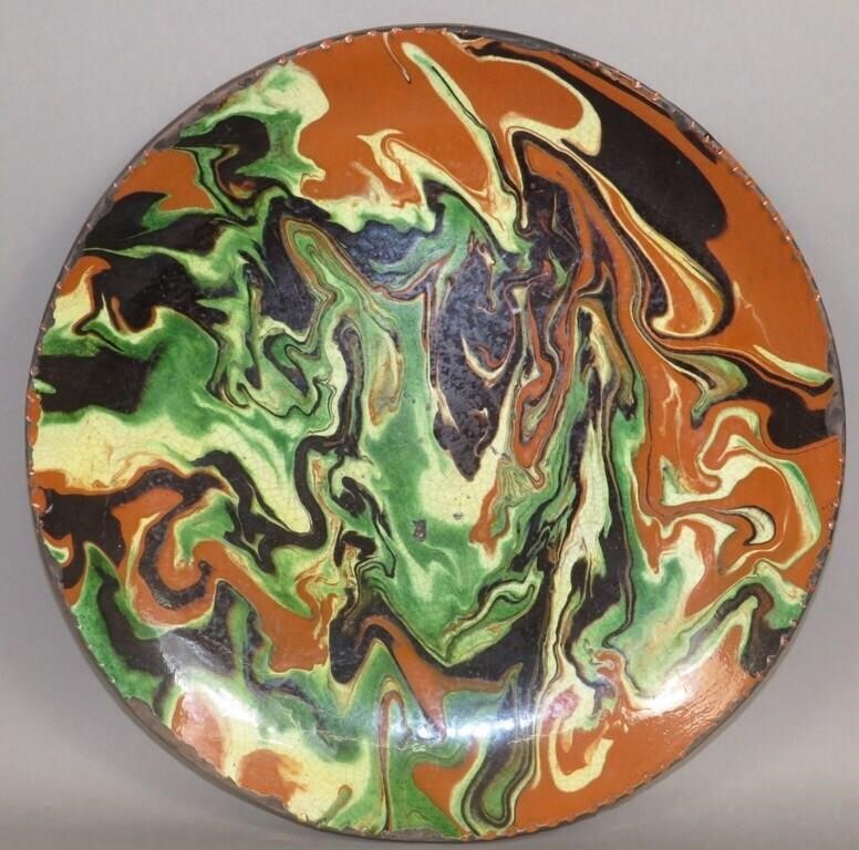 FOLK ART MARBLEIZED SLIPWARE PLATE