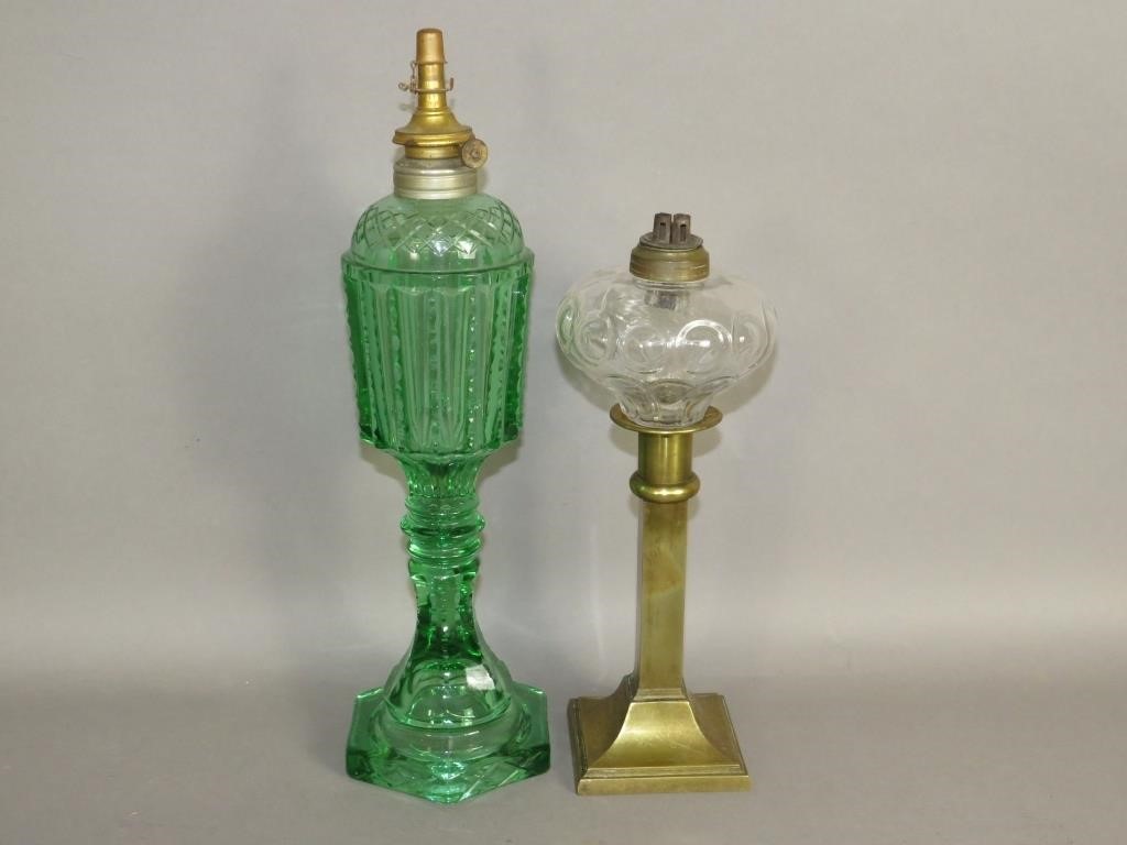 2 WHALE OIL LAMPSca. 1830-1860; clear