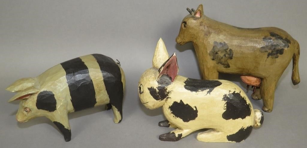 3 FOLK ART CARVED ANIMALS BY DANIEL