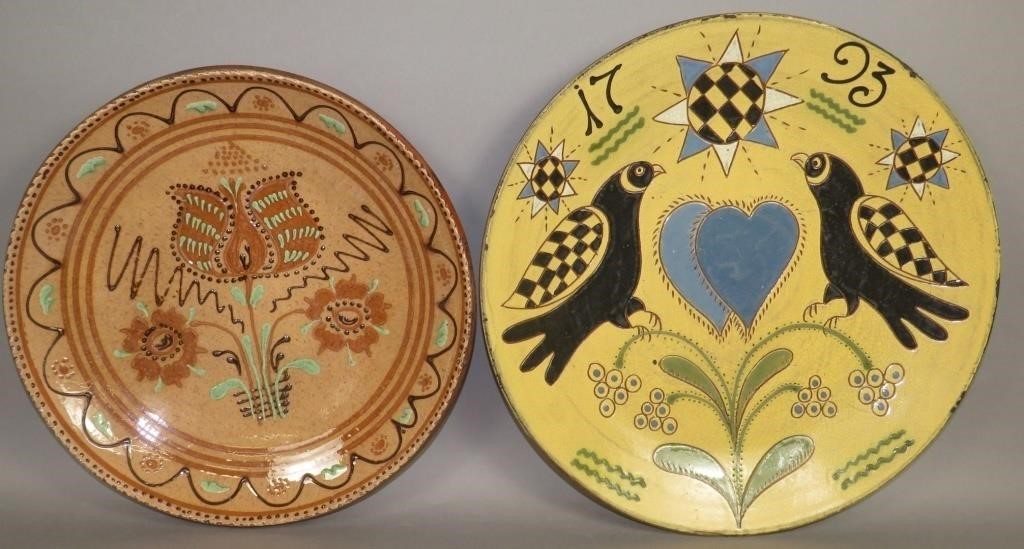 2 FOLK ART SLIPWARE DISHESca. 1999