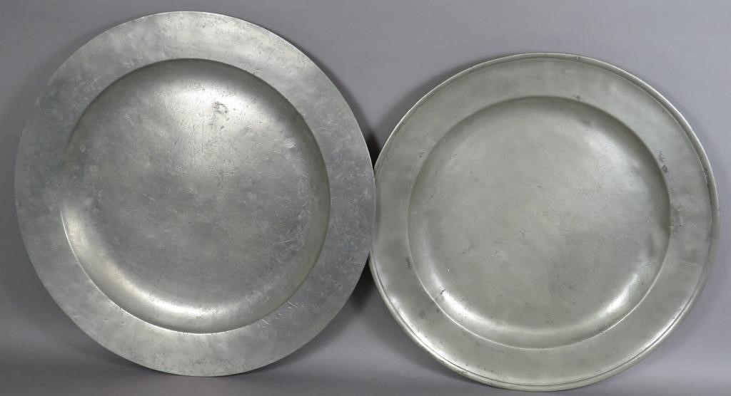 2 ENGLISH PEWTER CHARGERSca. late