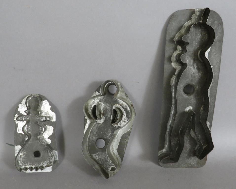 3 UNCOMMON FIGURAL TIN COOKIE CUTTERSca.