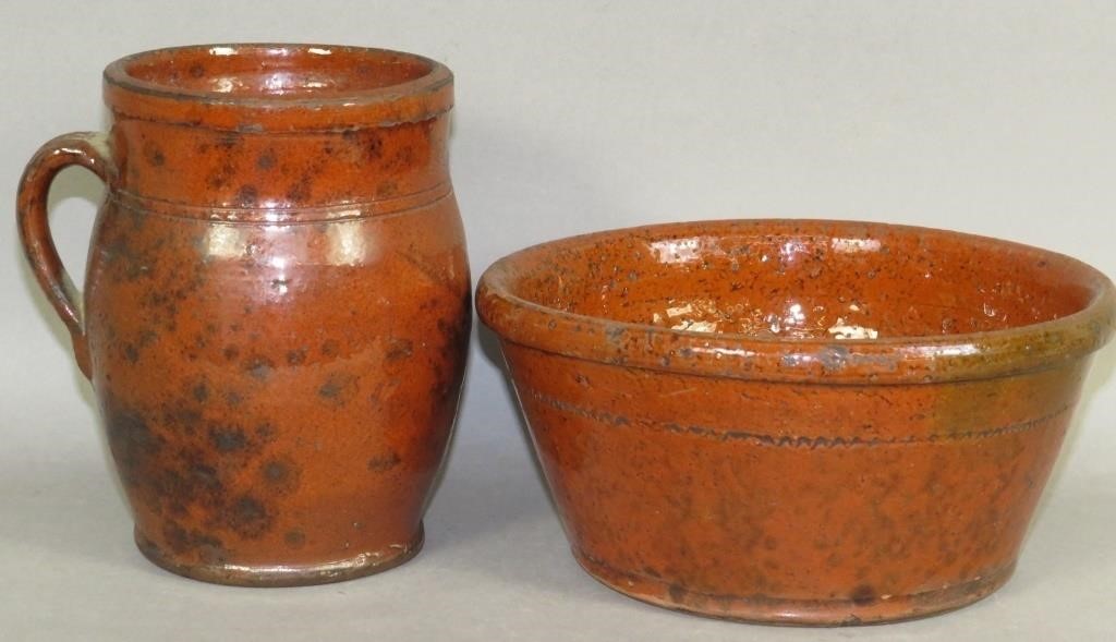 PA MANGANESE SPONGED REDWARE HONEY POT