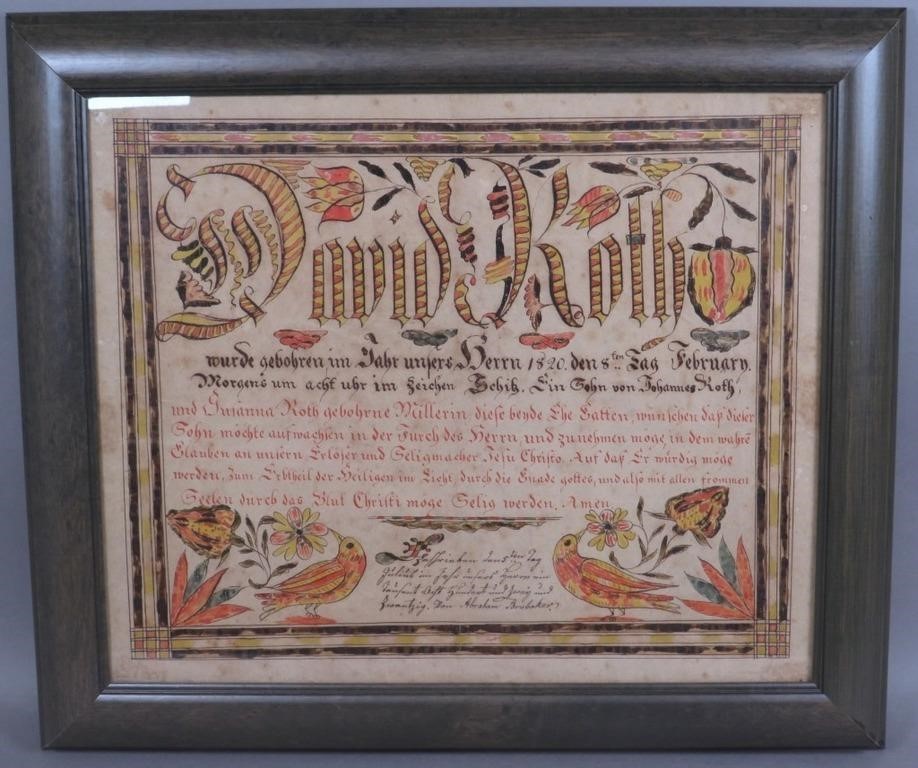 FRAMED INK AND WATERCOLOR FRAKTUR