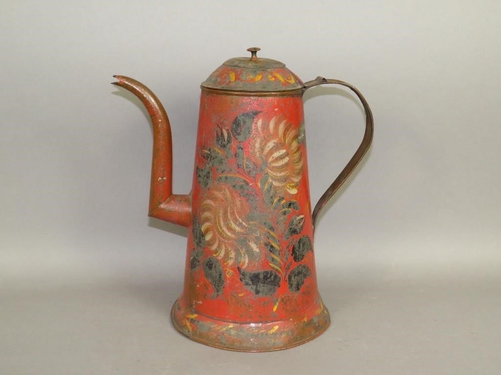 RED TOLEWARE DOMED TEAPOTca. 1810-1850;