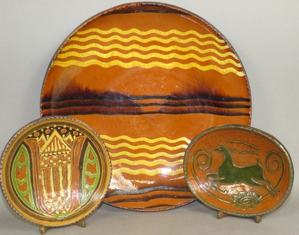 3 FOLK ART REDWARE PIECES BY VARIOUS