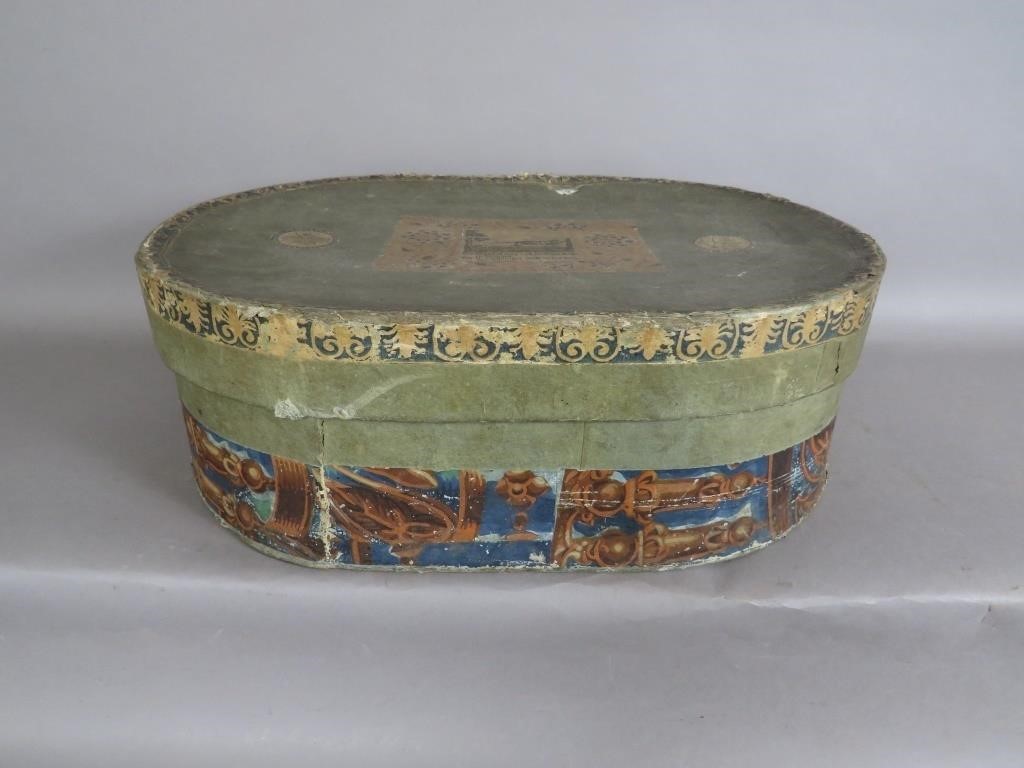 WALLPAPER COVERED OVAL LIDDED BOXca.