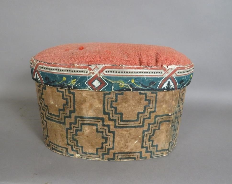OVAL WALLPAPER LIDDED SEWING BOXca.