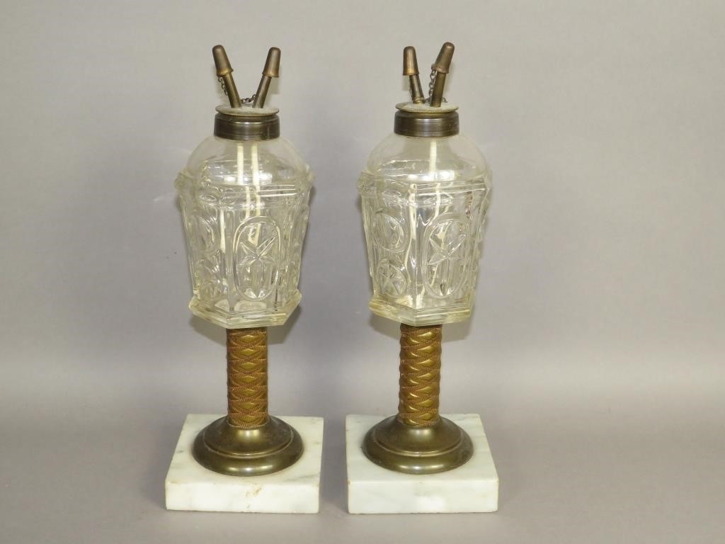 2 DOUBLE WICK FLUID LAMPSca. 1840-1860;