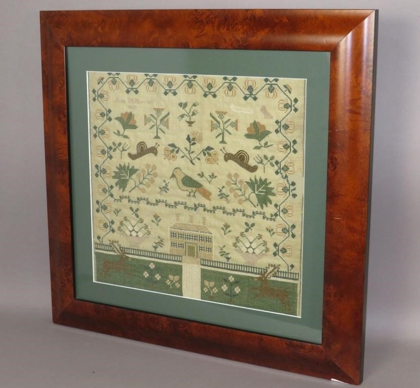 FRAMED SCHOOL GIRL HOUSE FORM SAMPLER