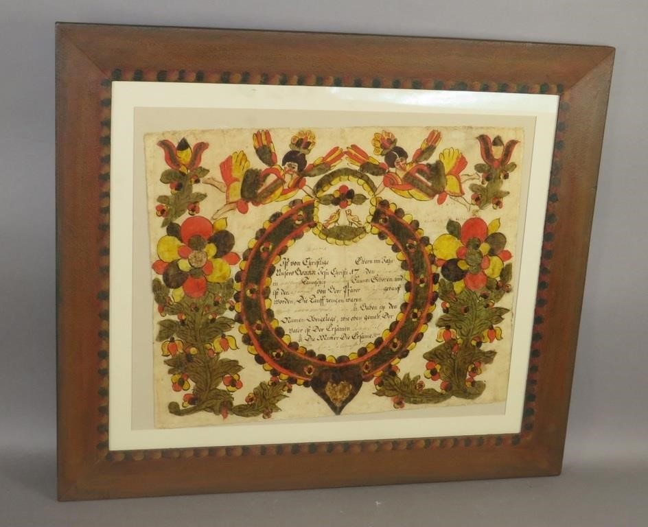 FRAMED FRAKTUR ATTRIBUTED TO "BLOUSY