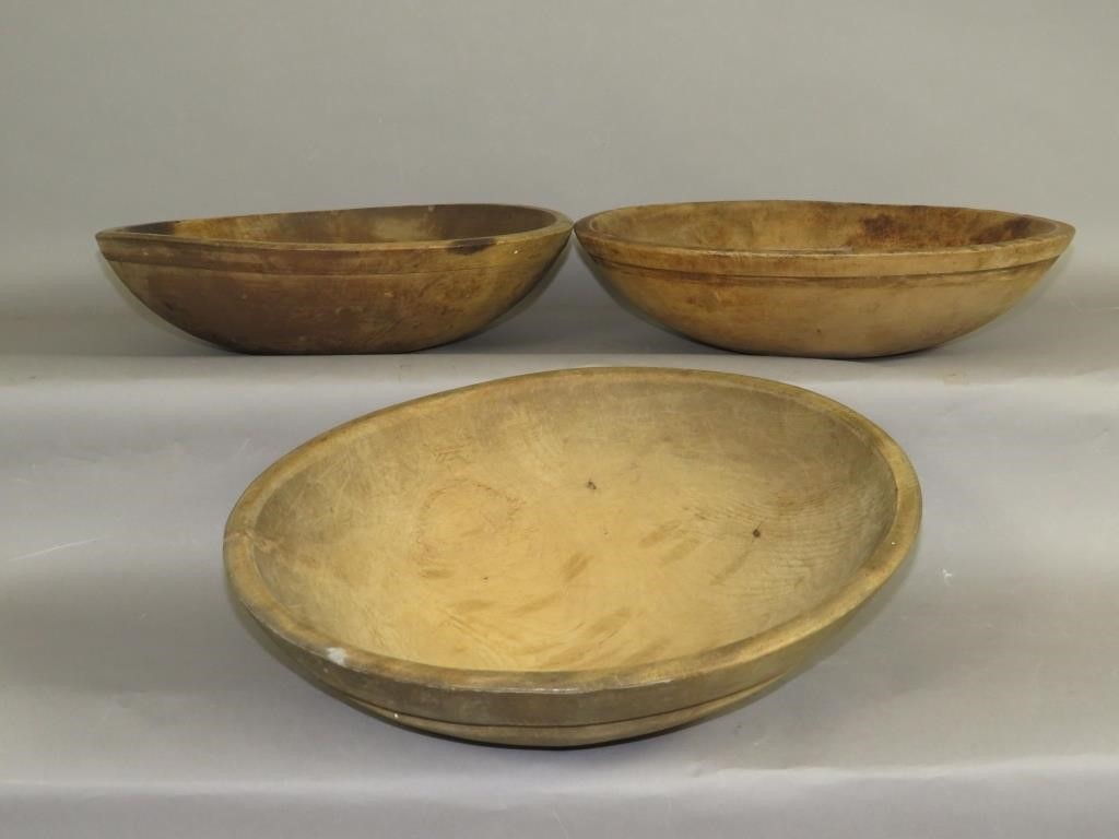 3 LATHE TURNED WOOD KITCHEN BOWLSca.