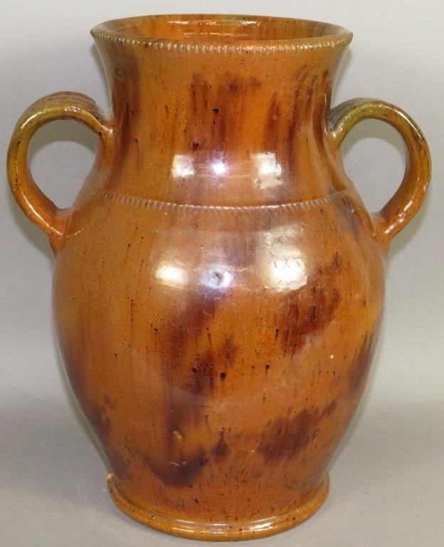 PA MANGANESE SPONGED REDWARE JAR