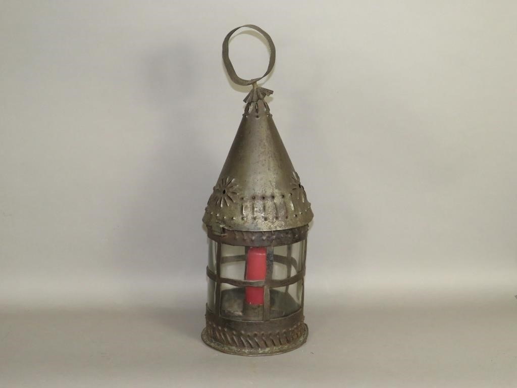 PUNCHED TIN CANDLE LANTERNca. 19th century;