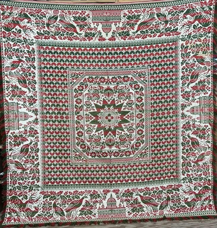 RED & GREEN JACQUARD WOVEN COVERLET