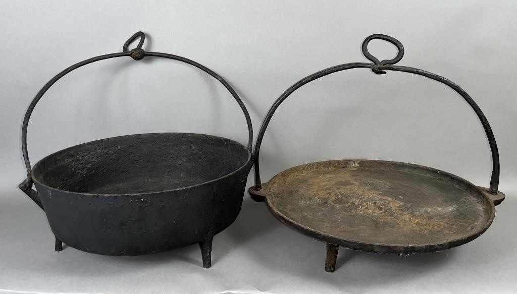 2 EARLY CAST IRON COOKWARE PIECES WITH