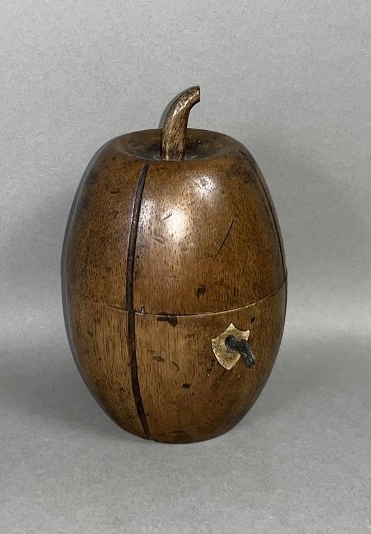 MELON SHAPED FRUITWOOD TEA CADDY