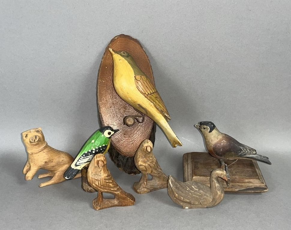 GROUP OF 7 UNSIGNED FOLK ART CARVED