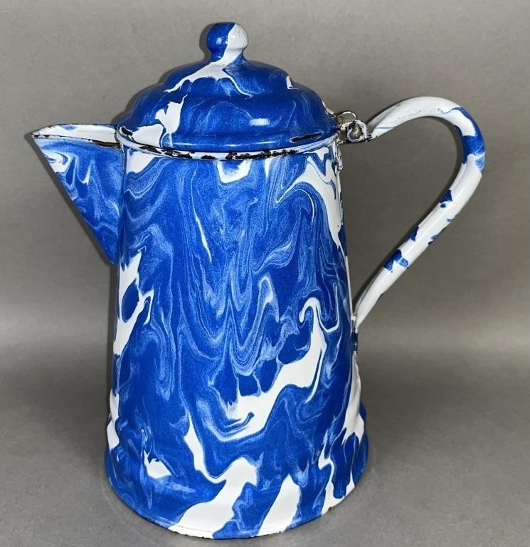 BLUE & WHITE AGATEWARE COFFEE POT