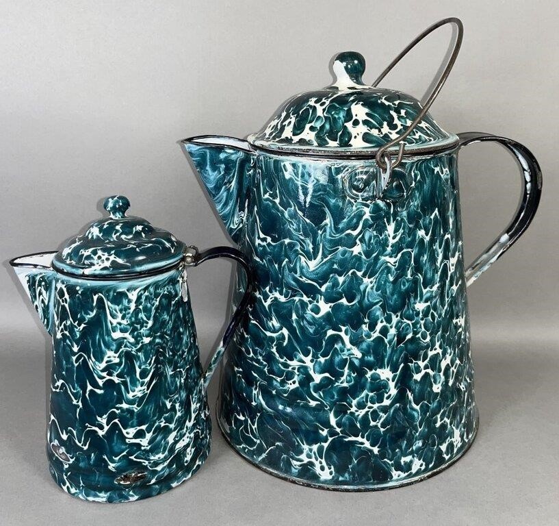 2 CHRYSOLITE COLOR AGATEWARE COFFEE