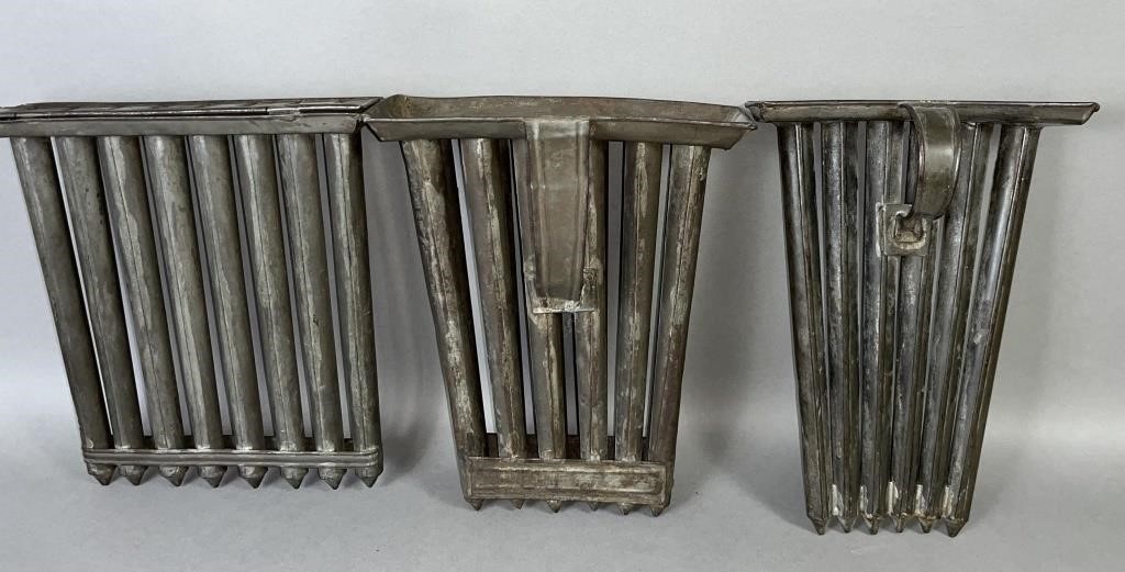 3 TIN CANDLE MOLDS CA. EARLY-MID