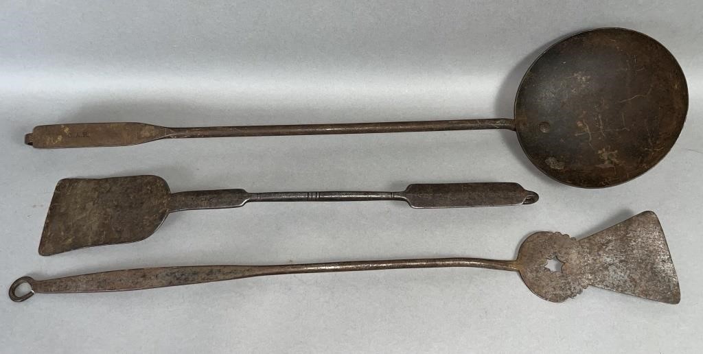 3 WROUGHT IRON HEARTHSIDE UTENSILS