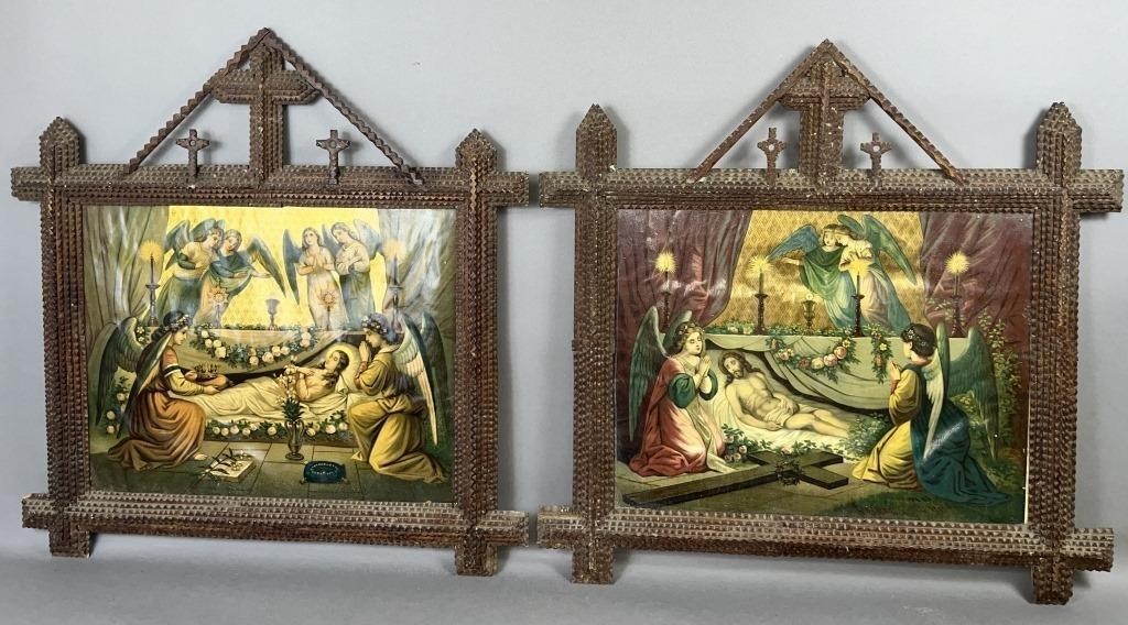 2 RELIGIOUS PRINTS IN TRAMP ART