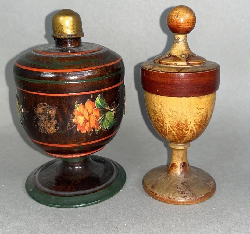 2 BUCHER FAMILY TYPE WOOD TURNINGS