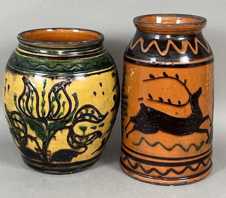 2 PIECES OF FOLK ART REDWARE BY