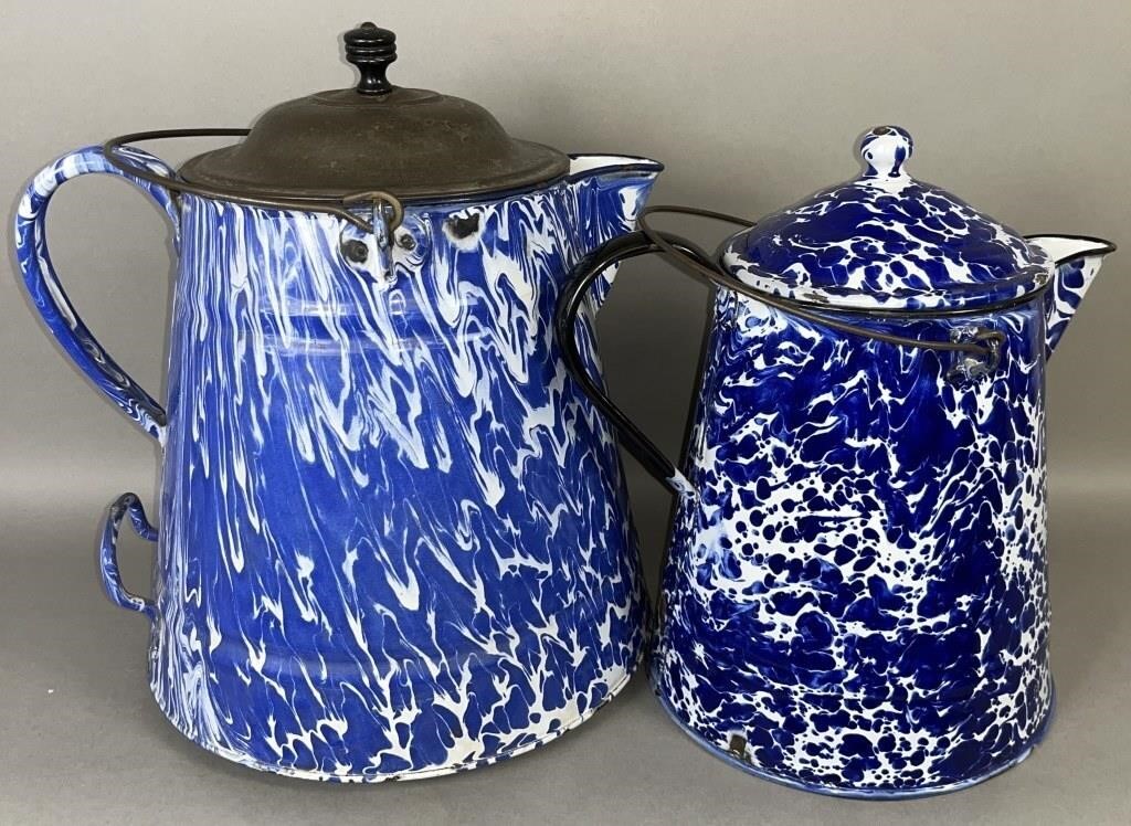 2 BLUE AGATE COFFEE POTS CA. 1900-1920;