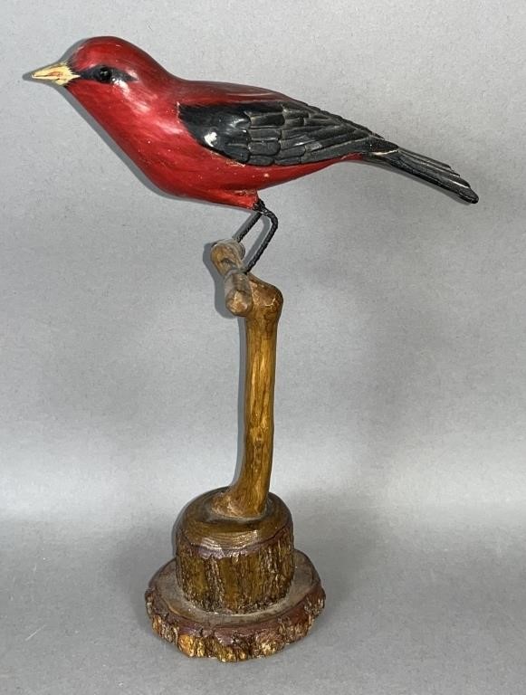FINE FOLK ART CARVED AND PAINTED SCARLETTanager