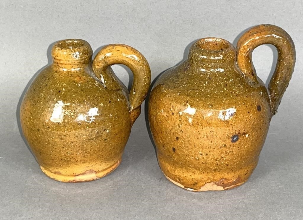 2 MINIATURE PA REDWARE JUGS CA. EARLY