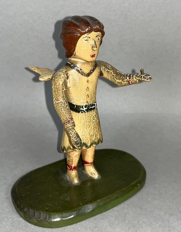 FOLK ART CARVED ANGEL WITH WINGS CA.
