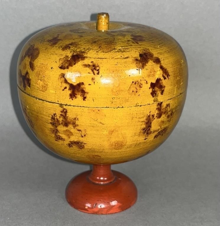 PAINT DECORATED APPLE ON PEDESTAL