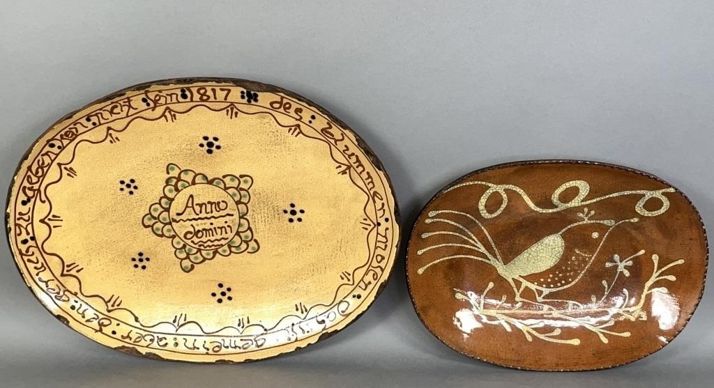 2 REPRODUCTION SLIPWARE REDWARE LOAF