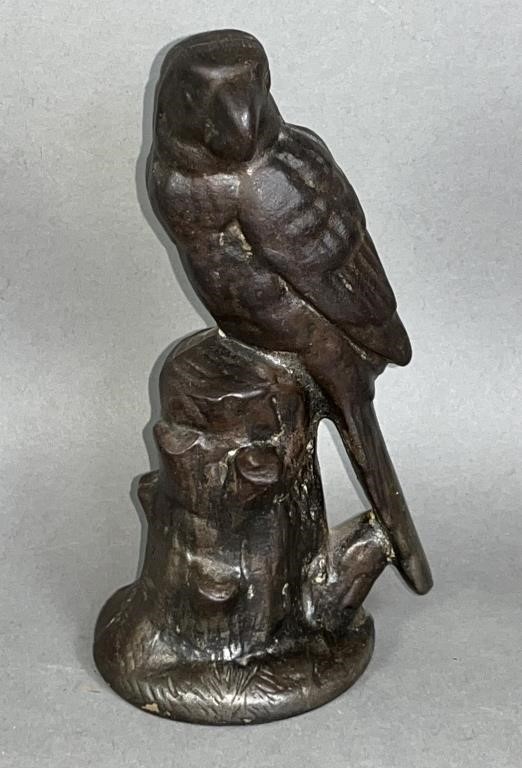 CAST IRON PARROT ON STUMP BANK CA. 1910-1930;unattributed