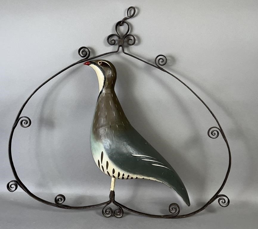 LARGE TIN GROUSE IN HAND WROUGHT IRON