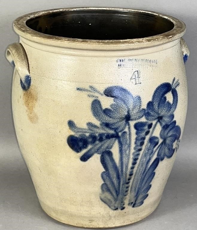 4 GALLON COBALT DECORATED CROCK BY COWDEN