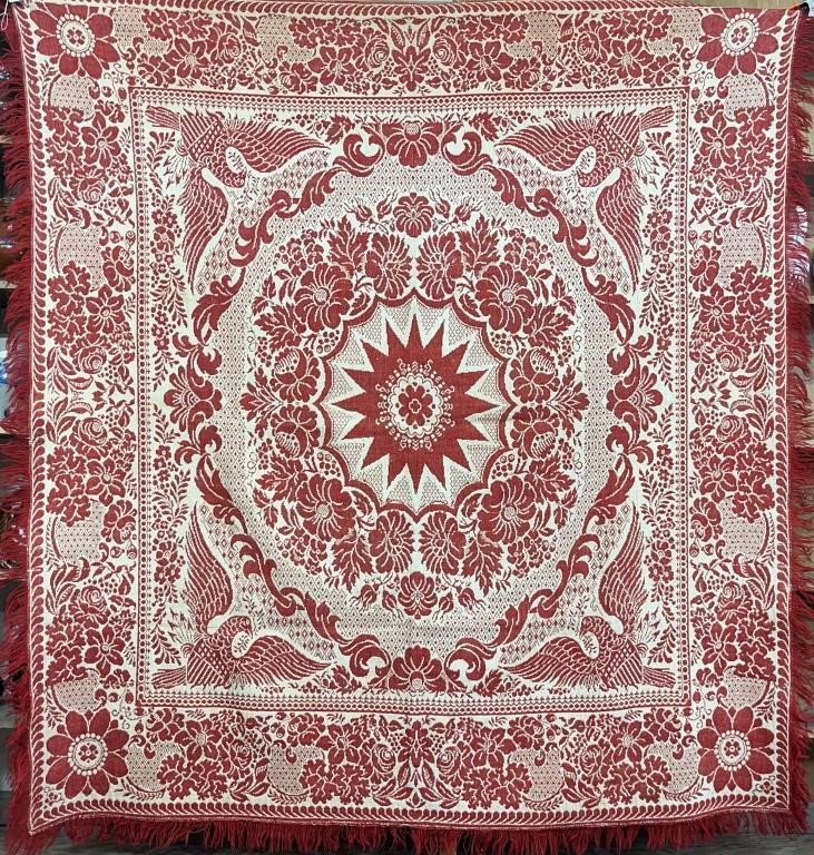 RED & WHITE JACQUARD WOVEN COVERLET