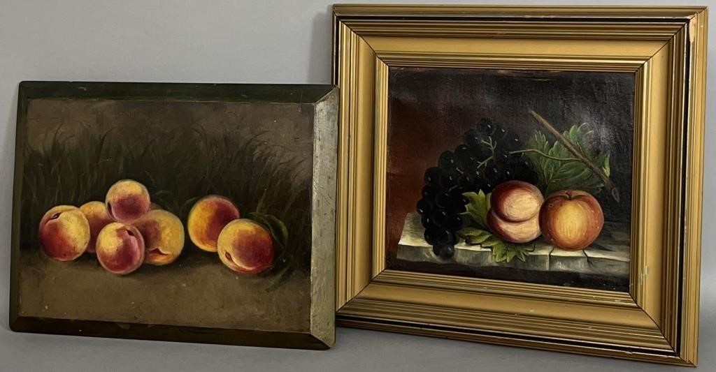 2 FRUIT PAINTINGS CA. 1900; ONE ON CANVAS