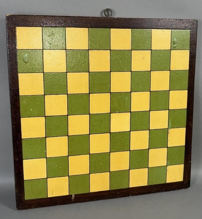 GREEN AND YELLOW PAINTED SOFTWOOD CHECKERBOARDca.