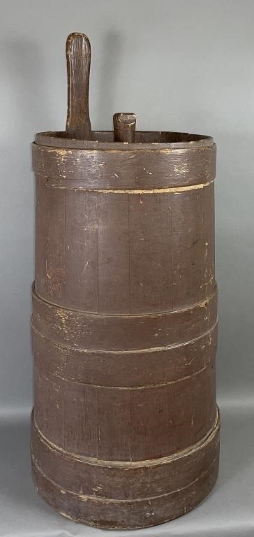 BROWN PAINTED PIGGIN-TYPE BUTTER CHURN